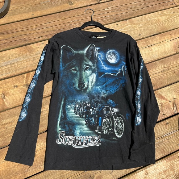 AOP vintage wolf motorcycle longsleeve - Picture 3 of 5